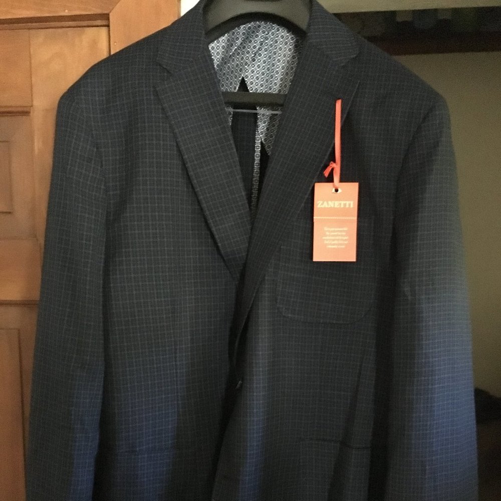 Zanetti Blue Check Modern Fit Blazer 48R,